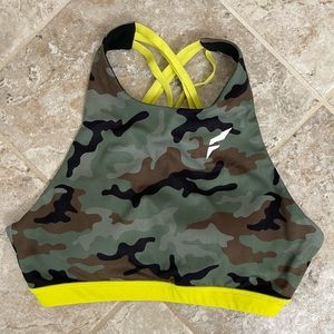 Flag Nor Fail Vivid Sports Bra Camouflage Green Neon Yellow Size Medium
